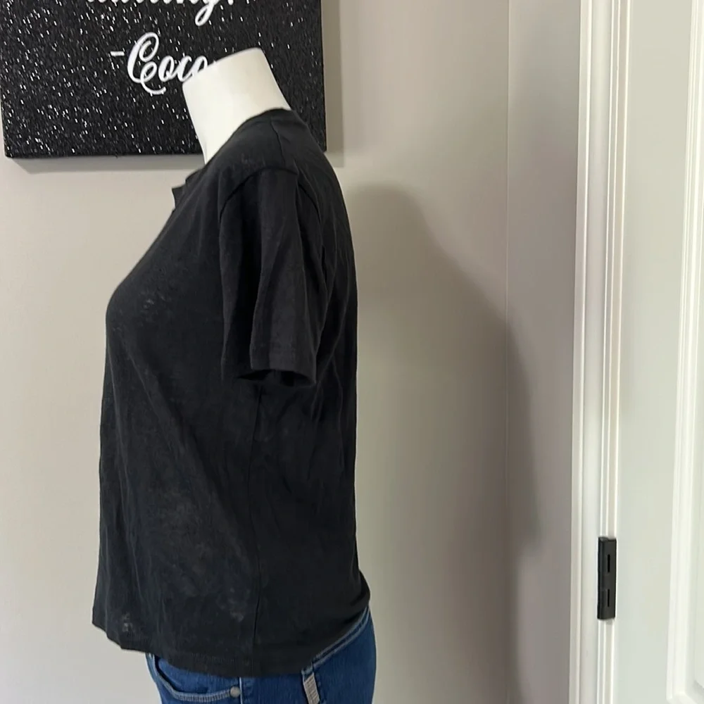 J CREW Relaxed linen crewneck T shirt Black Short Sleeve Basic Sz XS NEW